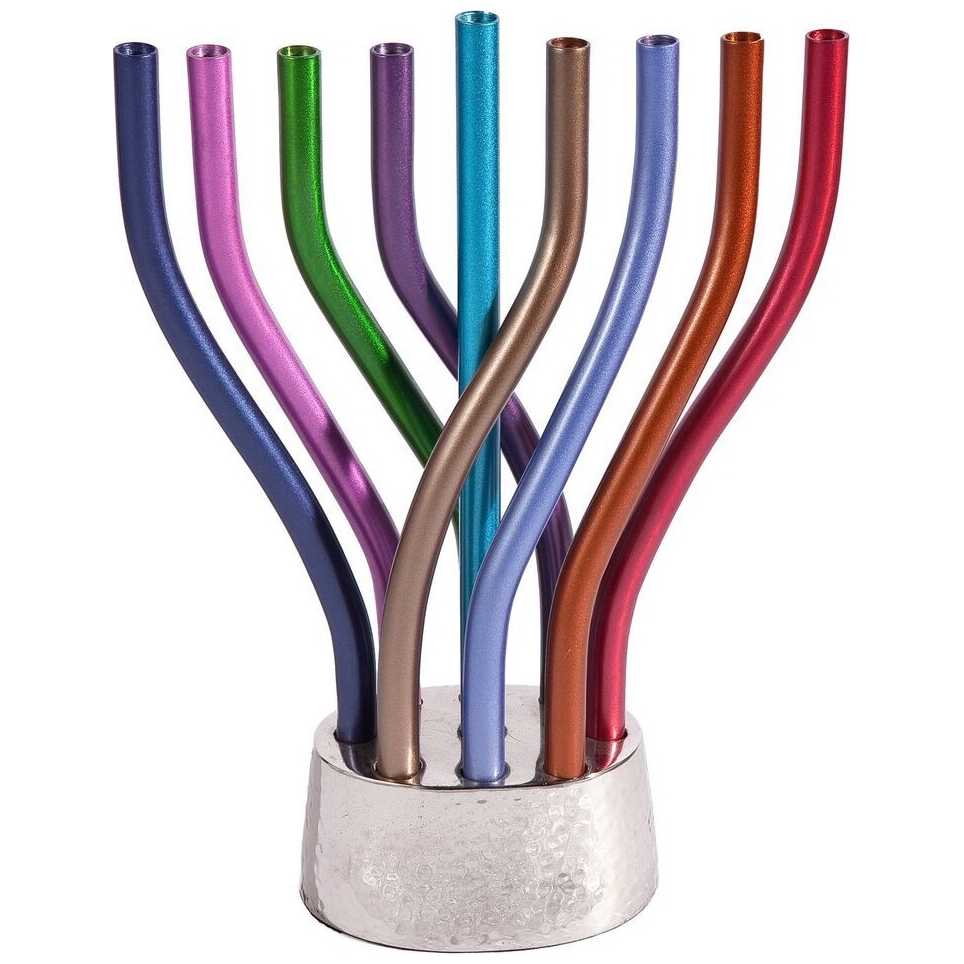 Multicolor Aluminum Flame Menorah By Yair Emanuel -Perfect For Hanukkah