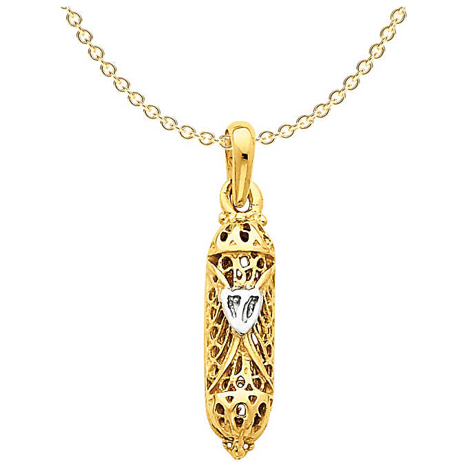 14K Two-Tone Gold Mezuzah Pendant