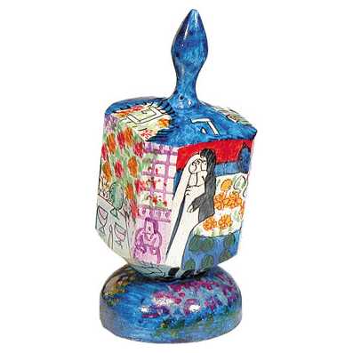 Blue Chagall Style Wedding Dreidel -Perfect For Hanukkah