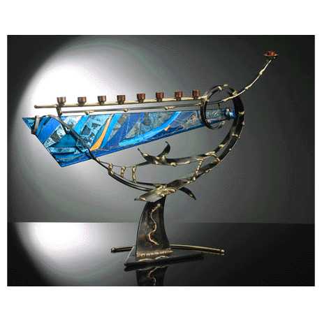 Blue Swirls Of Metal Menorah -Perfect For Hanukkah
