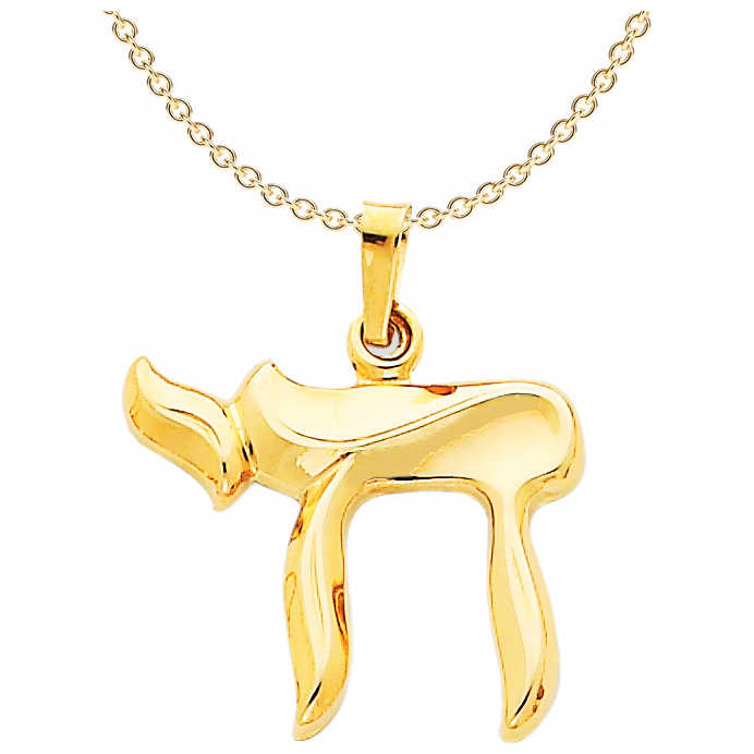 14K Yellow Gold Curved Chai Pendant