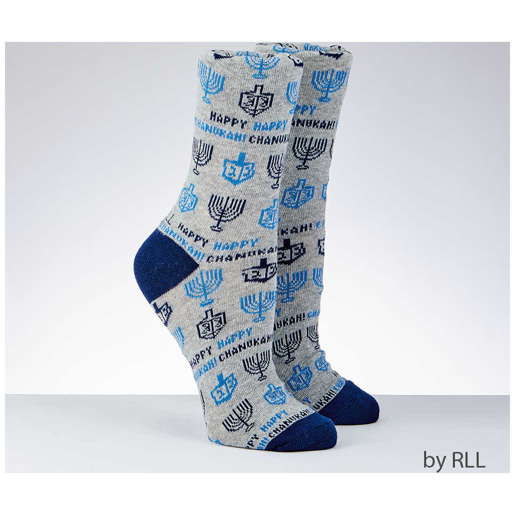 Chanukah Adult Crew Socks - Happy Chanukah -Perfect For Hanukkah