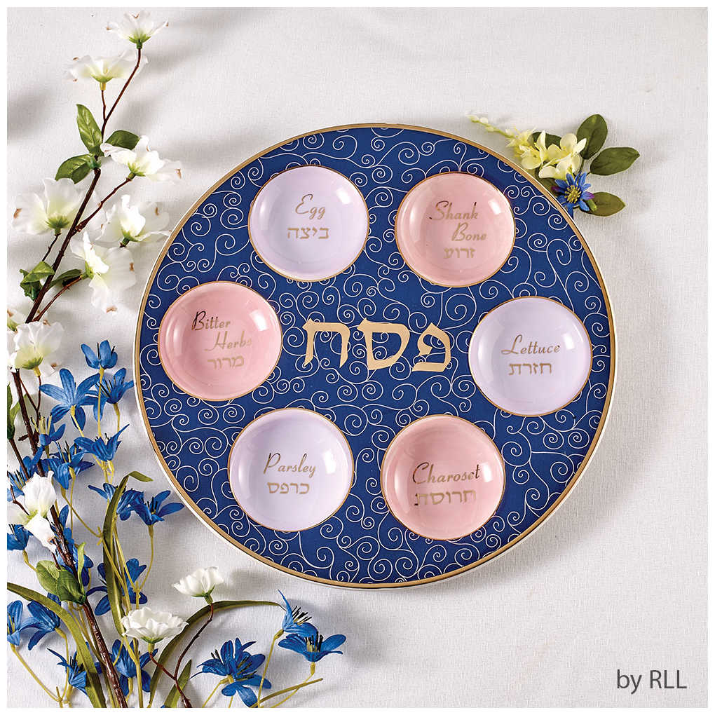 Classic Ceramic Seder Plate With Gold Accents -Perfect For Passover