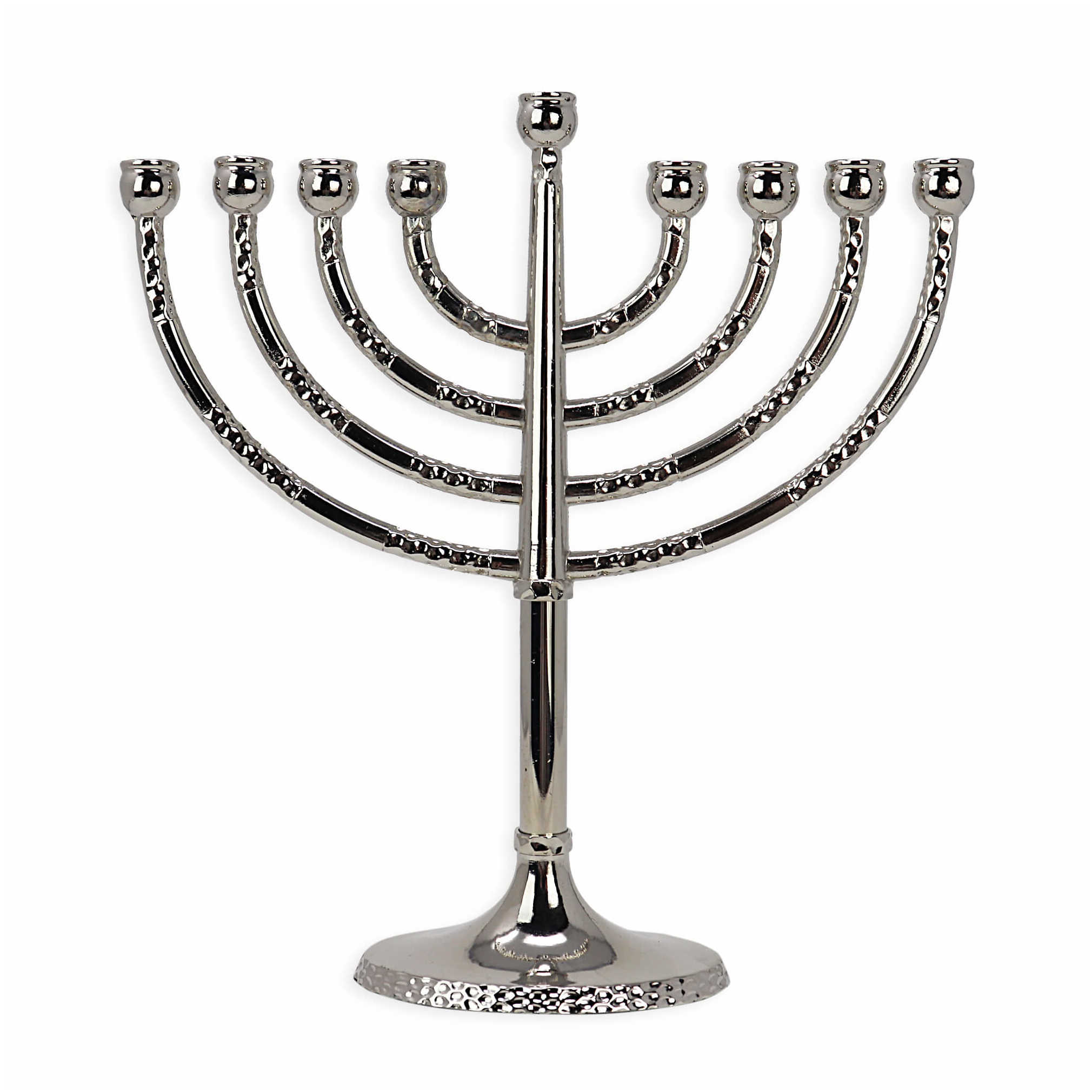 Classical Silver Menorah With Hammered Accents -Perfect For Hanukkah