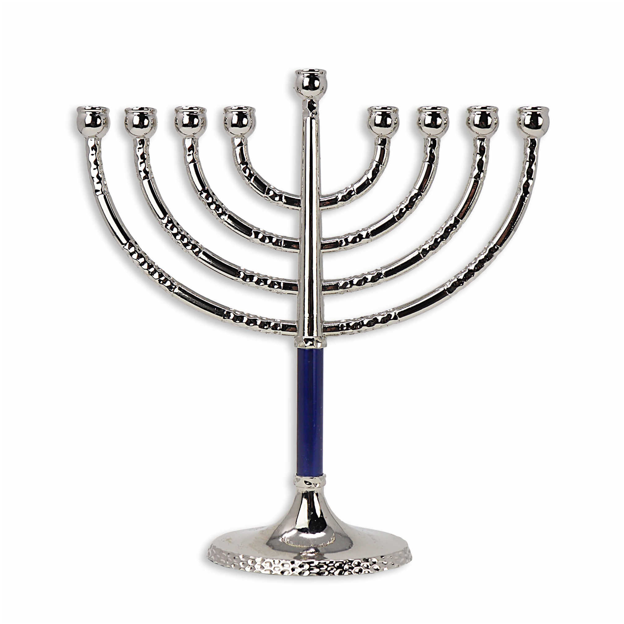 Classical Silver Menorah With Hammered Accents - Blue -Perfect For Hanukkah