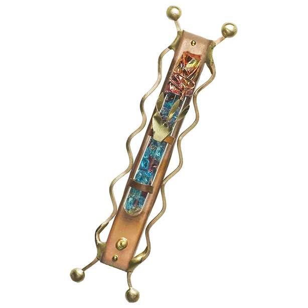 Copper Fused Metal Wedding Glass Keepsake Mezuzah Case