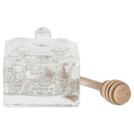 Crystal Shana Tova Honey Dish - Silver Design -Perfect For Rosh Hashanah