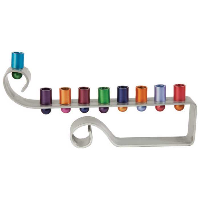 Multicolor Curly Anodized Menorah By Yair Emanuel -Perfect For Hanukkah