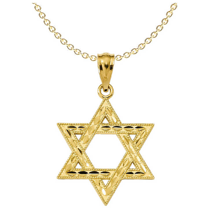 14K Yellow Gold Polished Diamond-Cut Star Of David Pendant