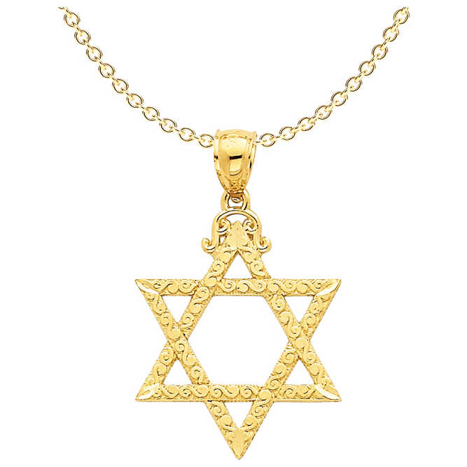 14K Yellow Gold Diamond-Cut Filigree Star Of David Pendant