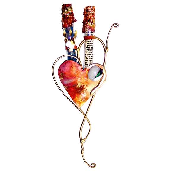 Double Tube Heart Wedding Breaking Glass Keepsake Mezuzah Elegant Solid Copper Mezuzah Case