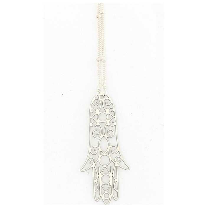 Elongated Arabesque Hamsa Necklace