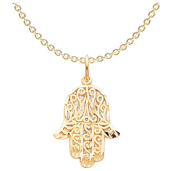 10K Yellow Gold Filigree Hamsa Pendant