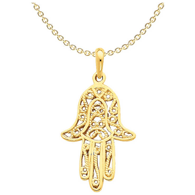 14K Yellow Gold Elongated Hamsa Pendant