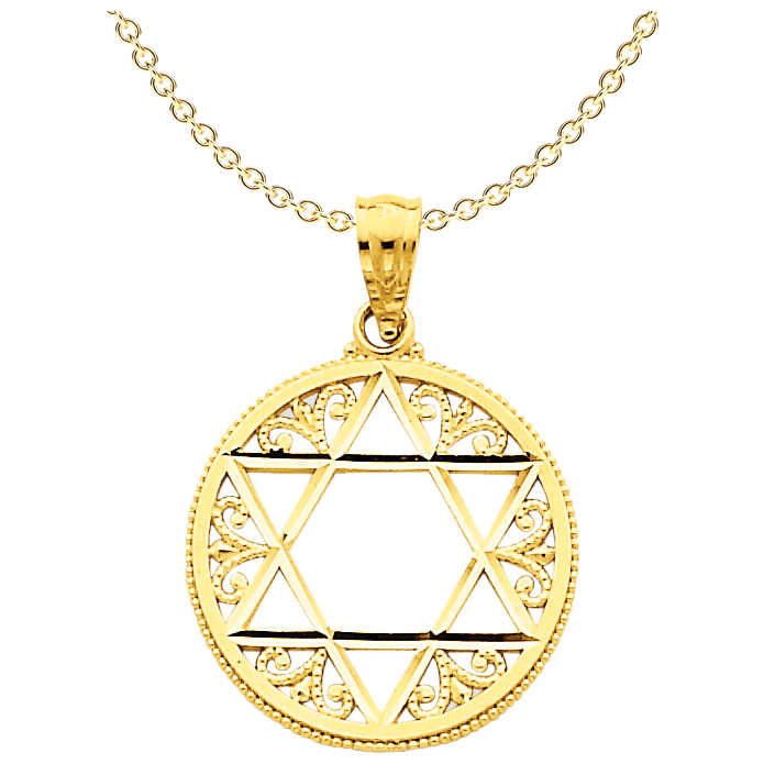 14K Yellow Gold Filigree Star Of David Pendant