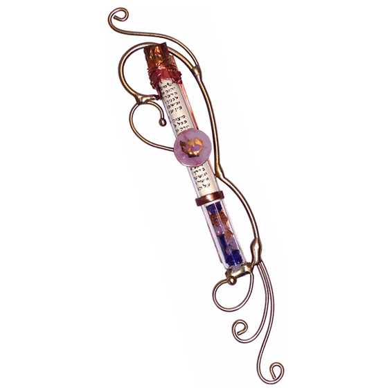 Fluttering Brass Heart Wedding Glass Keepsake Mezuzah Case