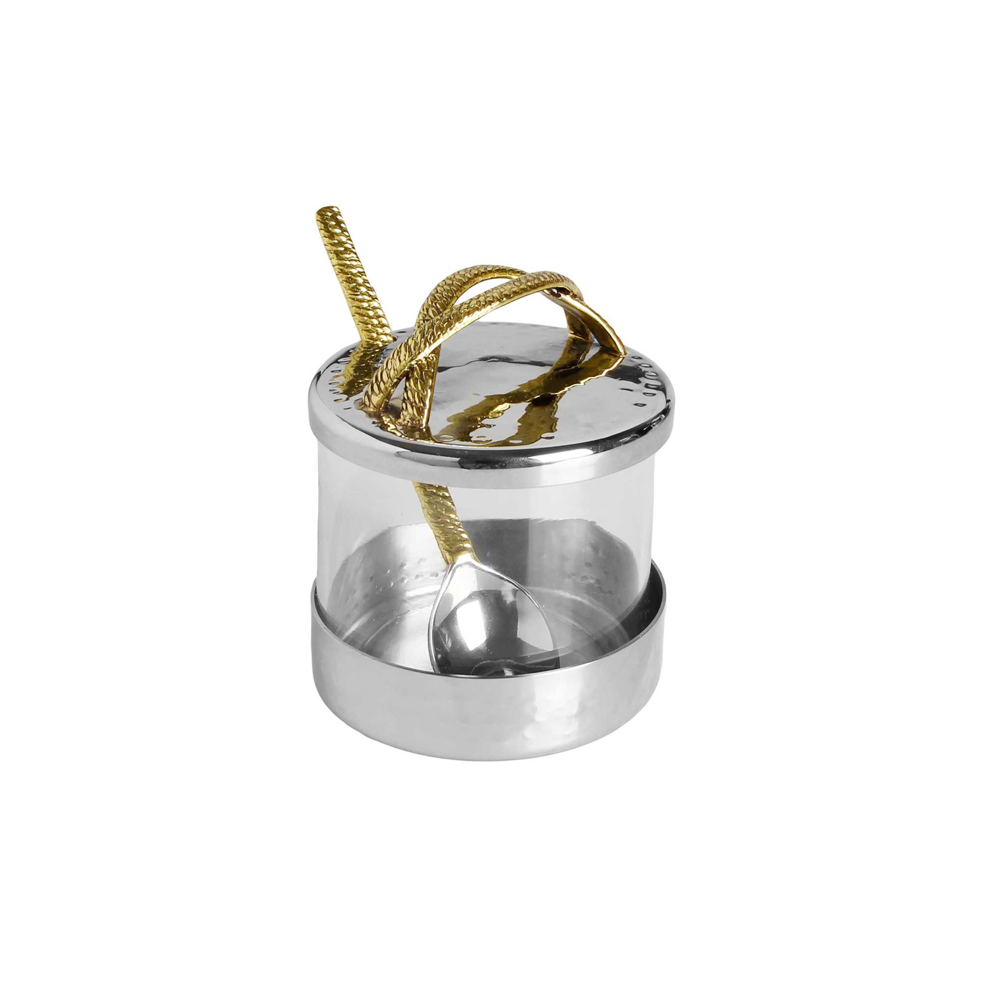 Glass Honey Dish With Stainless Steel Lid With Gold Embossed Handle -Perfect For Rosh Hashanah