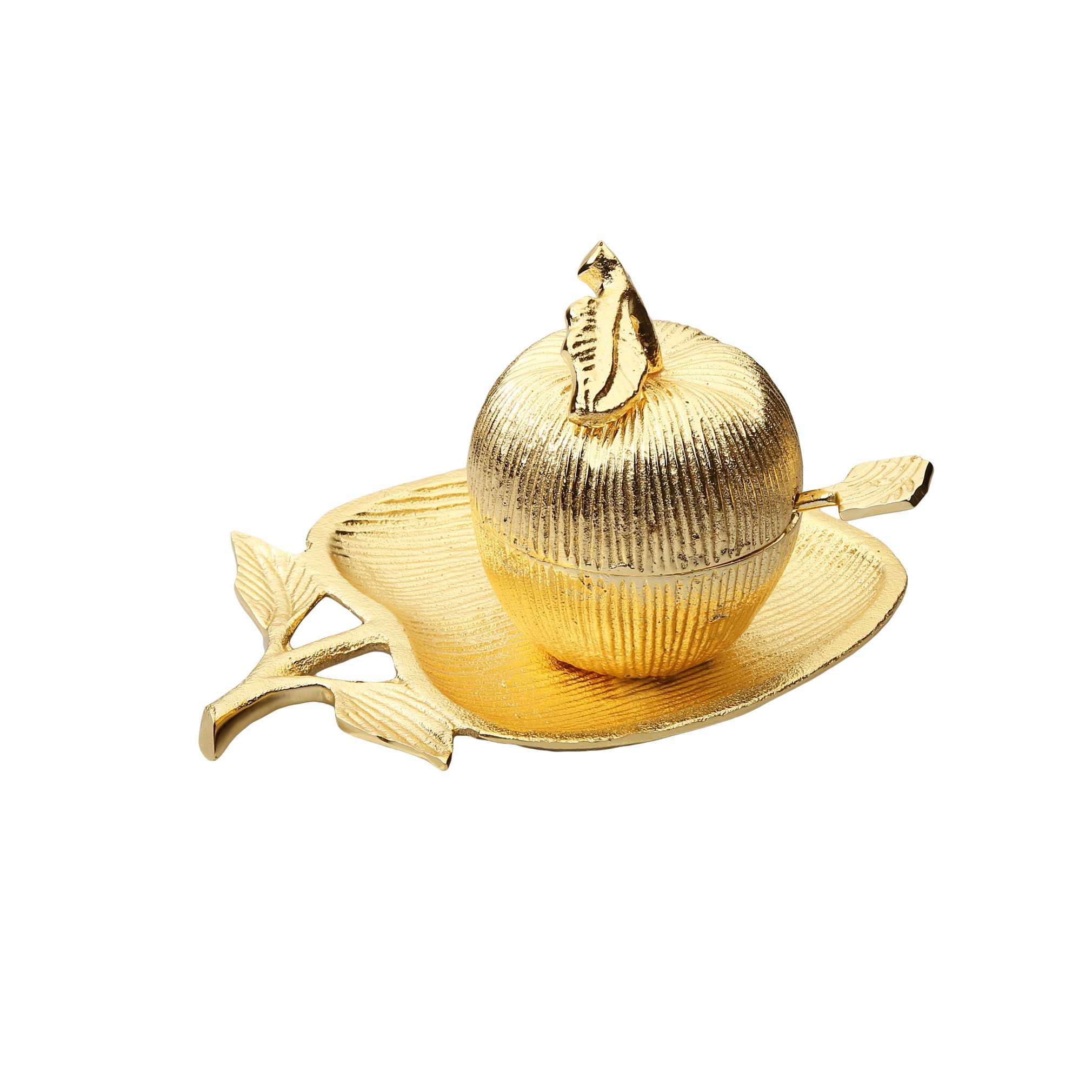 Gold Apple Shaped Dish With Removable Honey Jar -Perfect For Rosh Hashanah