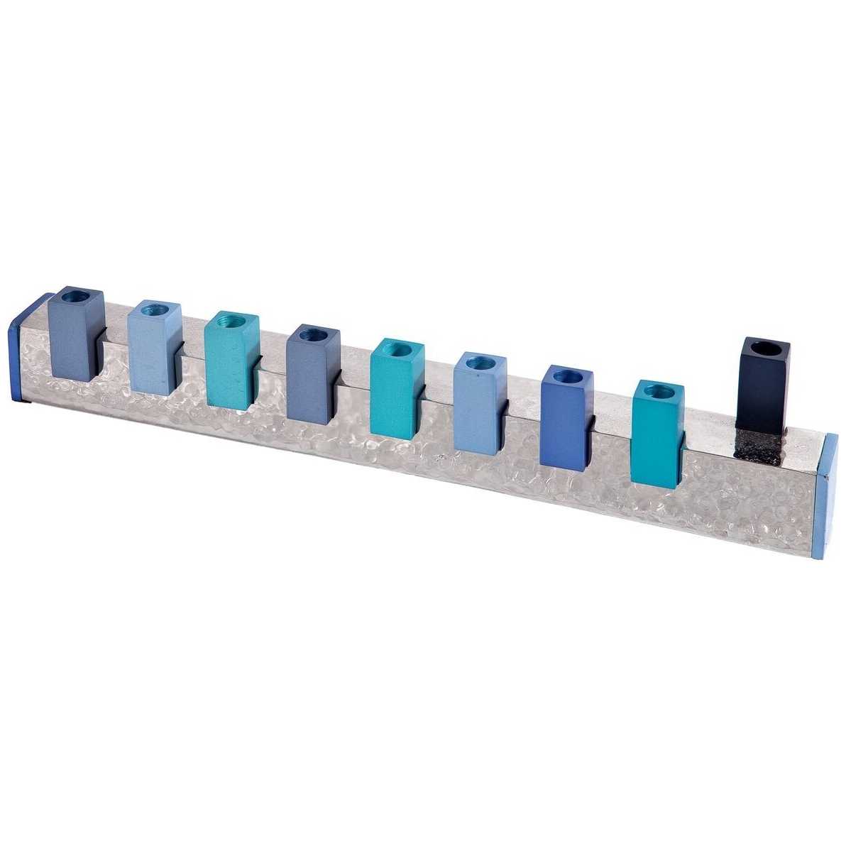 Blue Hammered Squares Menorah By Yair Emanuel -Perfect For Hanukkah