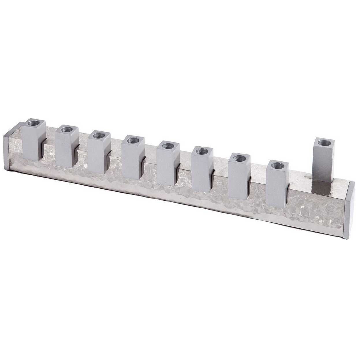 Silver Hammered Squares Menorah By Yair Emanuel -Perfect For Hanukkah