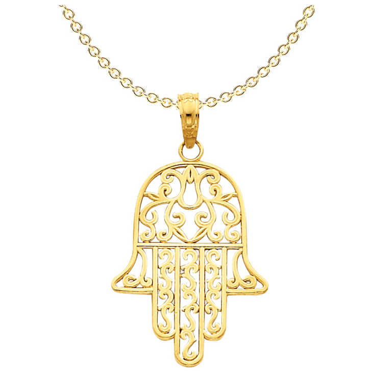 14K Yellow Gold Filgree Hamsa Pendant