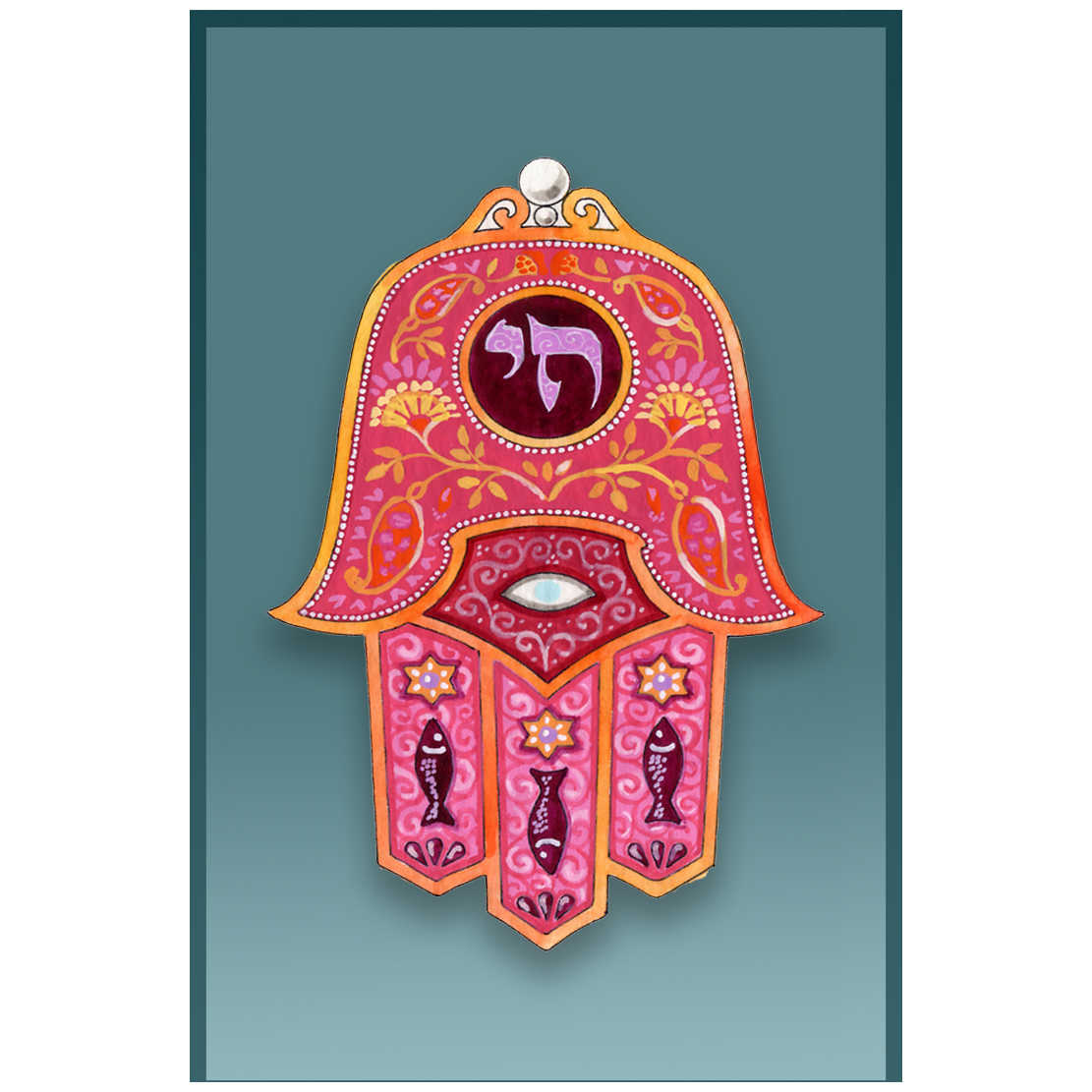 Hamsa Red Chai Car Mezuzah Case By Mickie Caspi