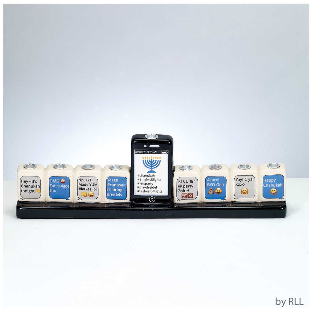 Hand Painted Ceramic Texting Menorah -Perfect For Hanukkah