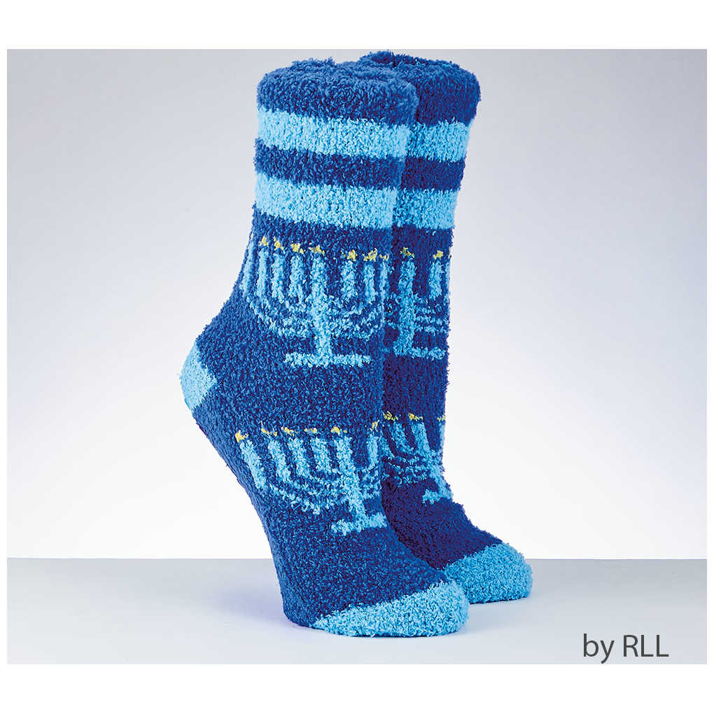 Hanukkah Cozy Slipper Socks, Menorah Design -Perfect For Hanukkah
