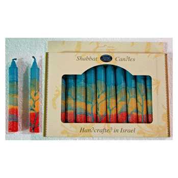 Teal Harmony Shabbat Candles 12 Pack By Safed Candles