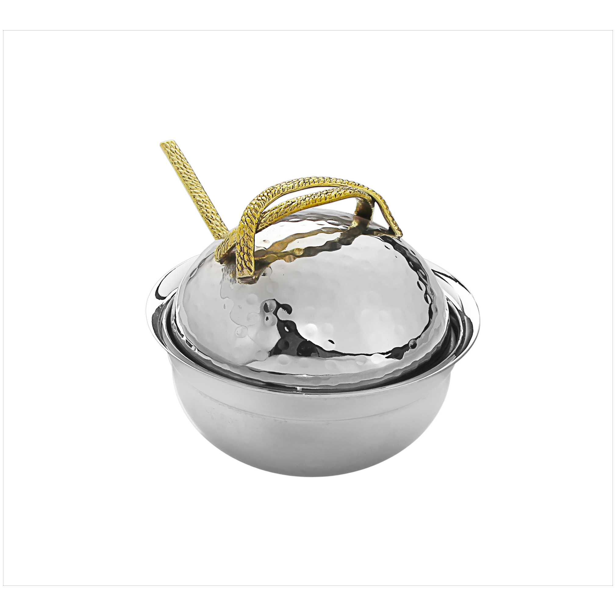 Honey Dish With Gold Handles And Glass Insert -Perfect For Rosh Hashanah