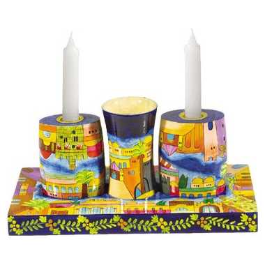 Jerusalem Wood Shabbat Set
