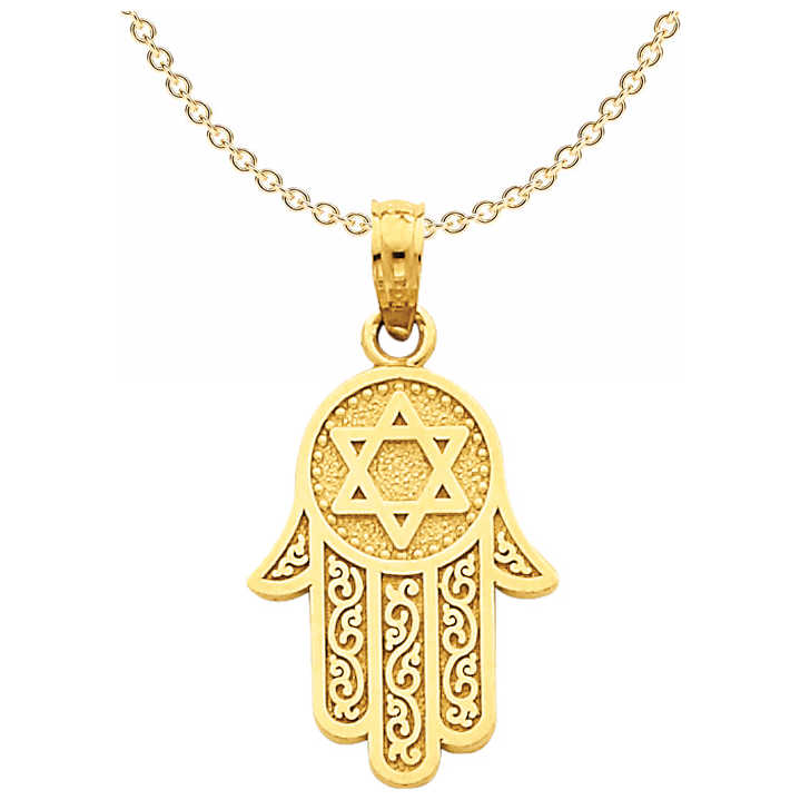 14K Yellow Gold Star Of David Hamsa Pendant