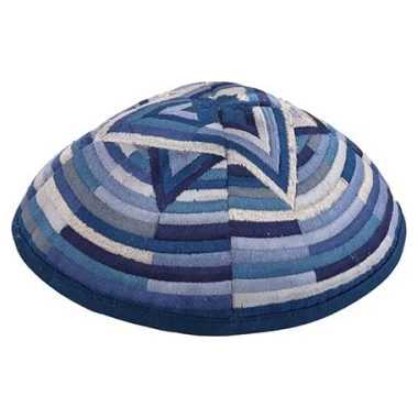 Kippah - Embroidered- Large Magen David --Blue