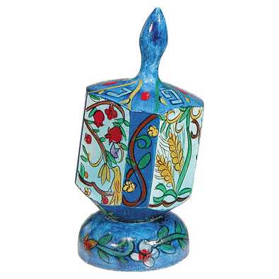 Large Wood Seven Species Dreidel -Perfect For Hanukkah