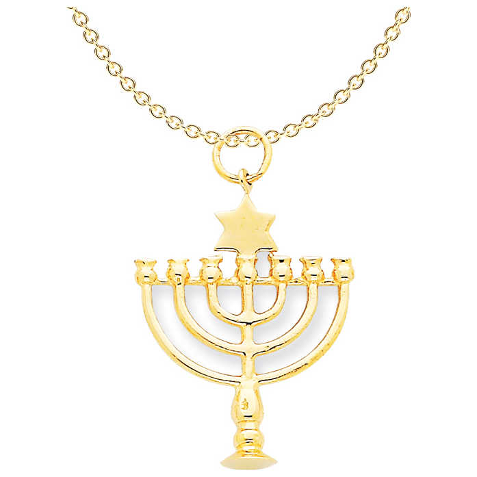 14K Yellow Gold Star Of David Menorah Pendant