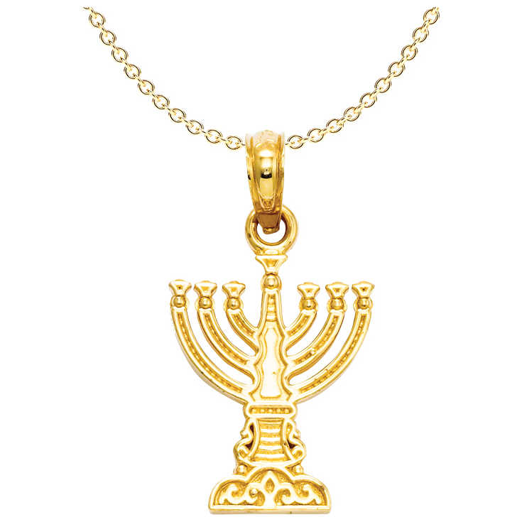 14K Yellow Gold Decorative Menorah Pendant
