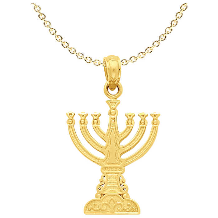 14K Yellow Gold Decorative Menorah Pendant