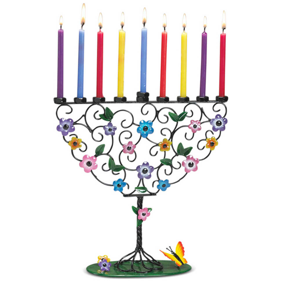 Multi-Color Flowering Tree Menorah -Perfect For Hanukkah