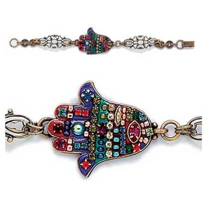 Multi-Color Jeweled Hamsa Filigree Bracelet