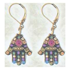 Multi Crystal Black Hamsa Earrings