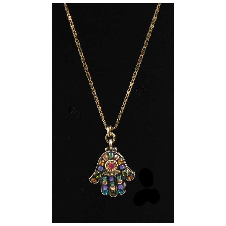 Multi Crystal Black Hamsa With Chain