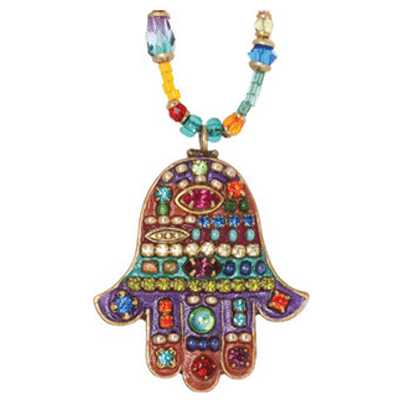 Multibright Large Hamsa Necklace With Beaded Chain
