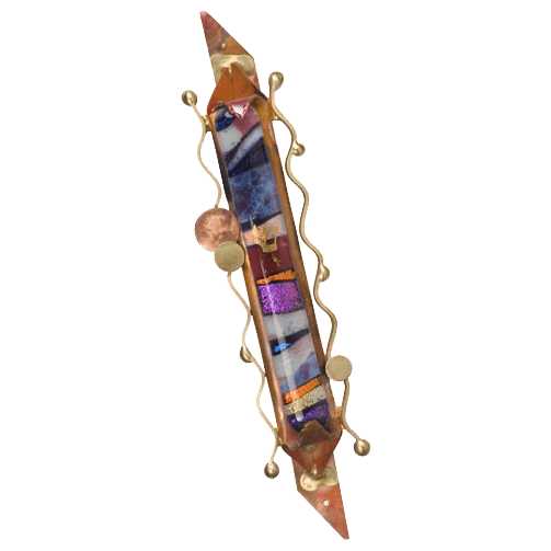 Narrow Pointed Copper & Glass Mezuzah Case