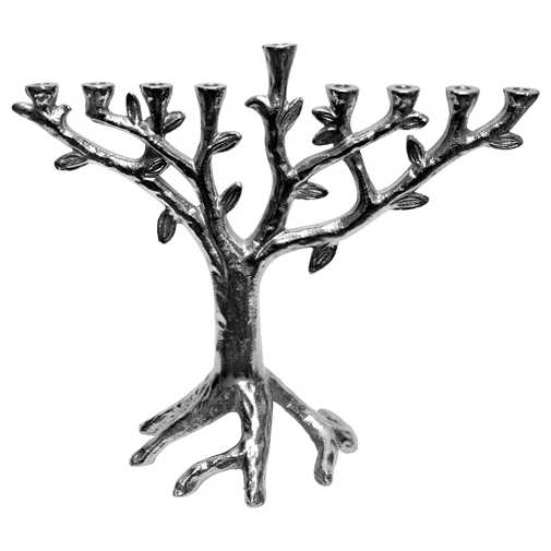 Nickel Plated Aluminum Tree Of Life Menorah -Perfect For Hanukkah
