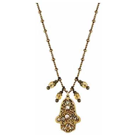 Pink And Gold Small Hamsa Necklace With Beaded Chain