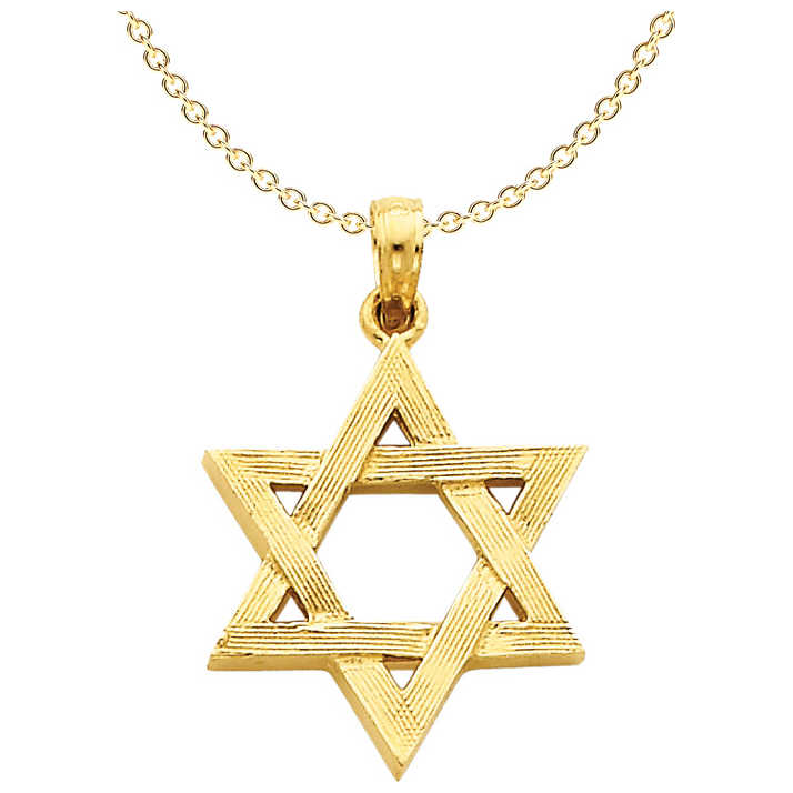 14K Polished Wood Grain Yellow Gold Chai Pendant