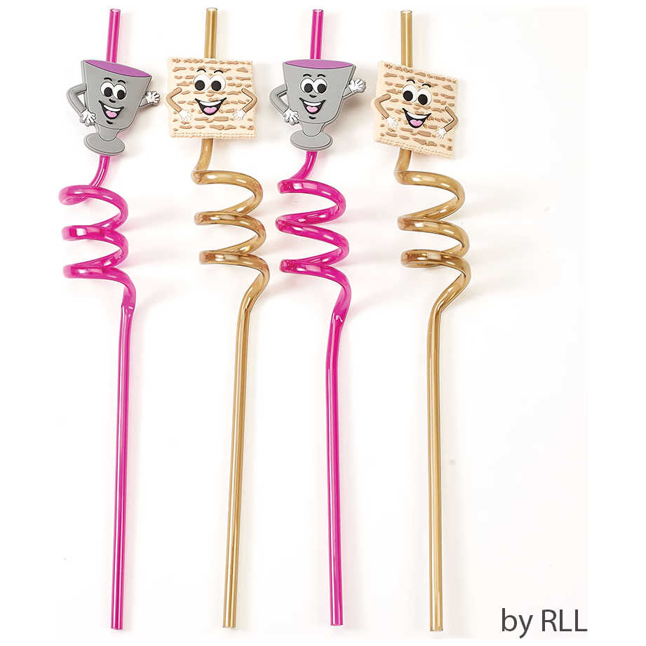 Set Of 4 Passover Straws With Cups And Matzahs -Perfect For Passover