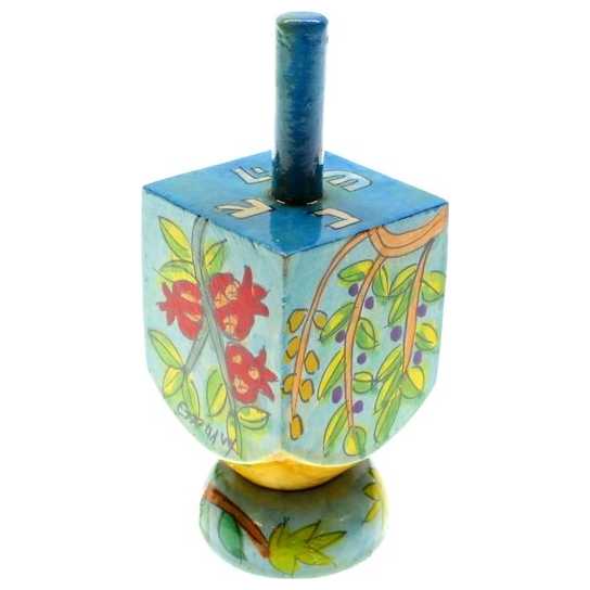 Small Seven Species Wood Dreidel -Perfect For Hanukkah