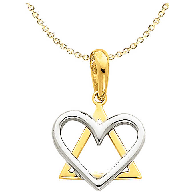 Small 14K Two-Tone Gold Heart Star Of David Pendant