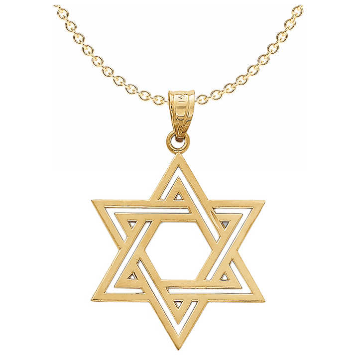 Large 14K Solid Yellow Gold Polished Star Of David Pendant